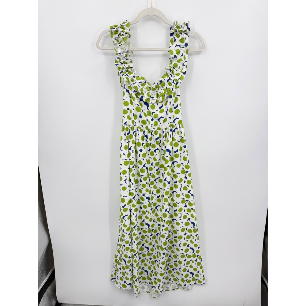 Meet Me In Santorini‎ Spring Orchard Midi Dress Womens L Green Ruffle Tie Back